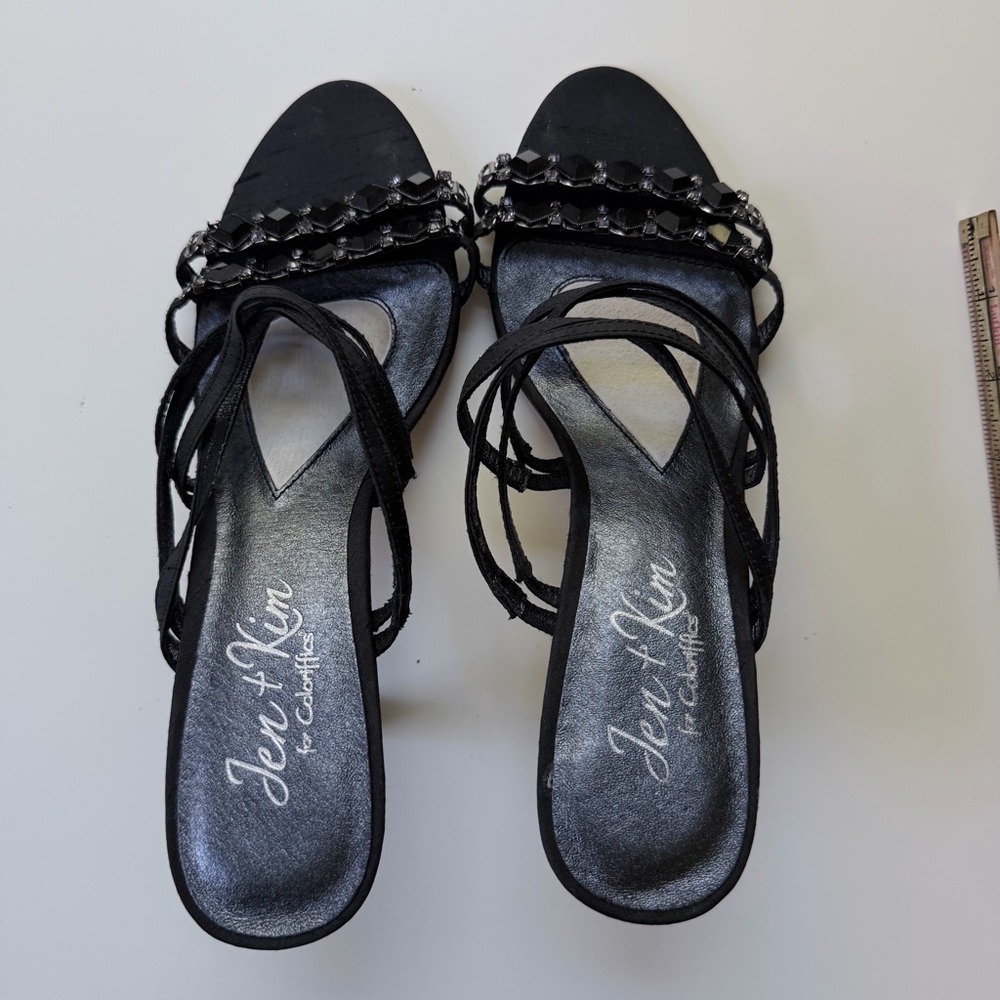 Black Strappy Heeled Sandals with Chain Detail - Picture 10 of 13